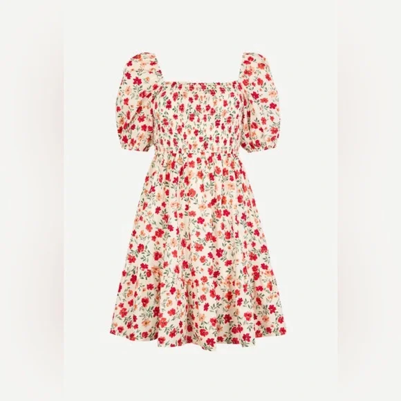 APRICOT 🍑- Floral Puff Sleeve Dress - Picture 6 of 7